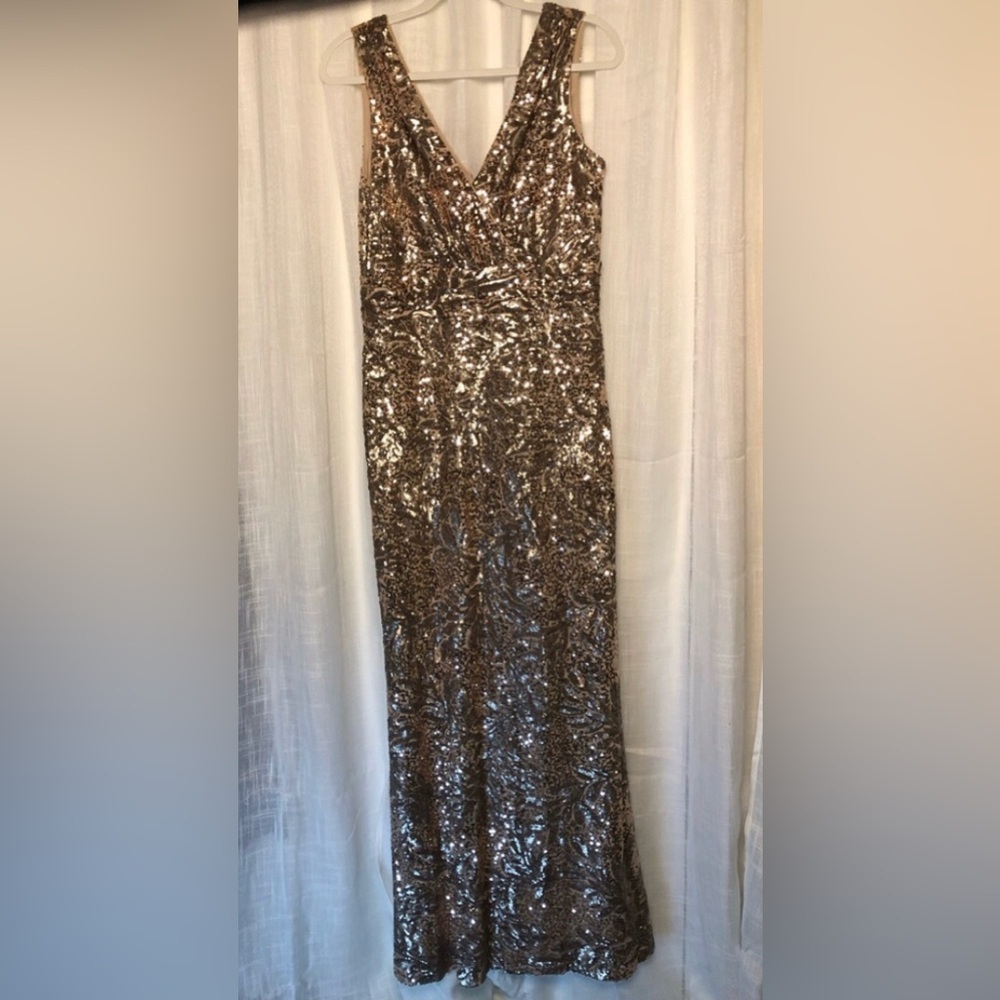 Badgley Mischka Beige and Gold Dress size 10 - Picture 3 of 16